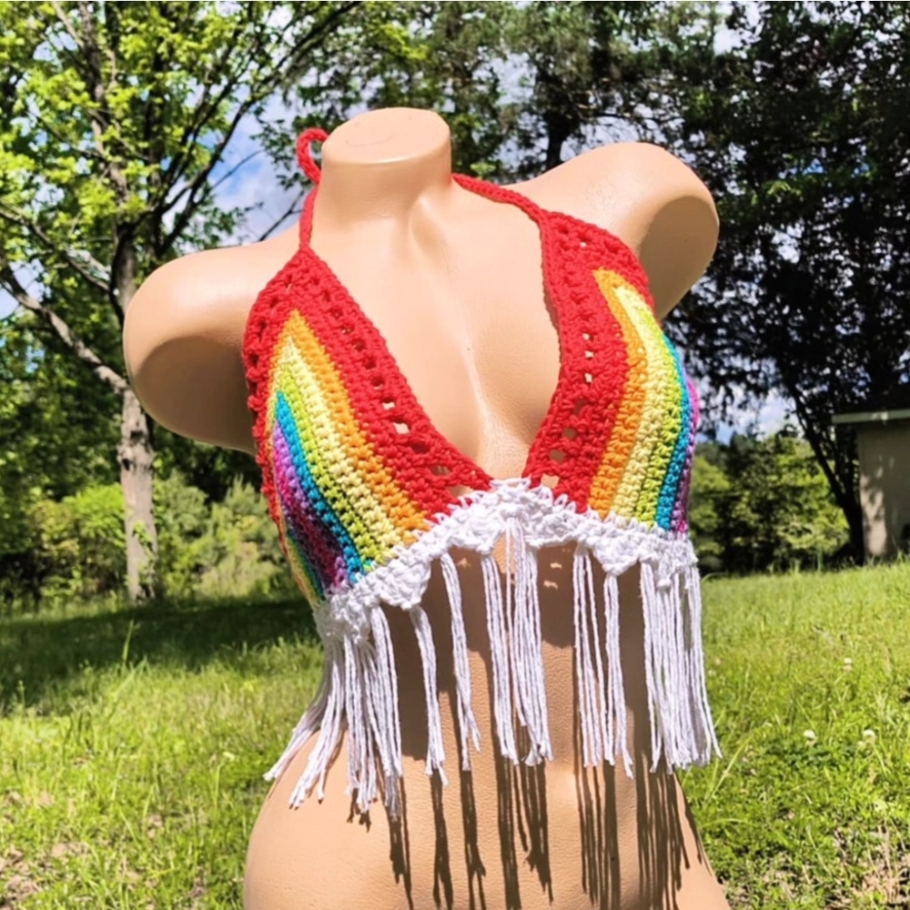 Rainbow Crochet Halter Top